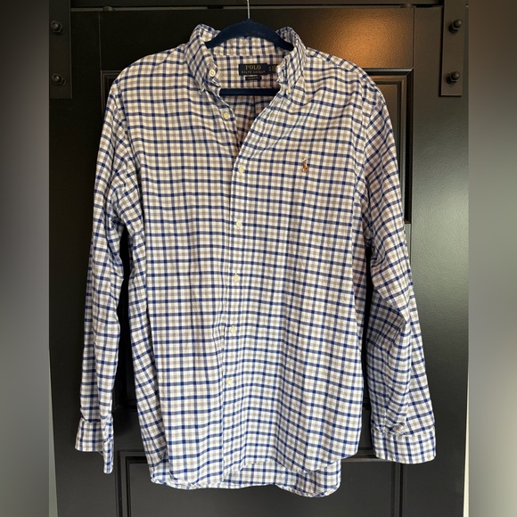 Ralph Lauren Blue and White Plaid Oxford Shirt - Picture 1 of 2